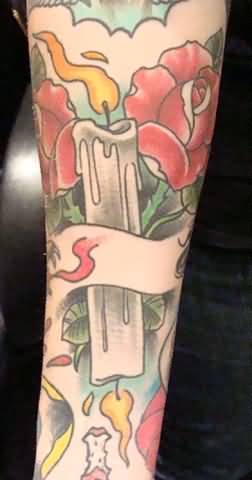 Burning Candle at both ends tattoo design with flowers
