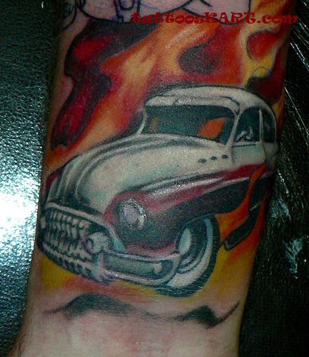 Burning Car Tattoo on Wrist