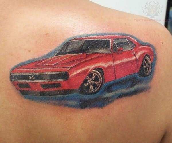 Camaro Reds Car Tattoo On Right Back Shoulder