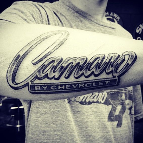 Camaro by Chevrolet Tattoo On right Arm