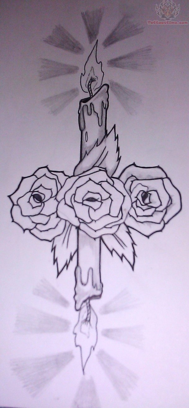 Candle with Flowers Burning At Both Ends Tattoo Design