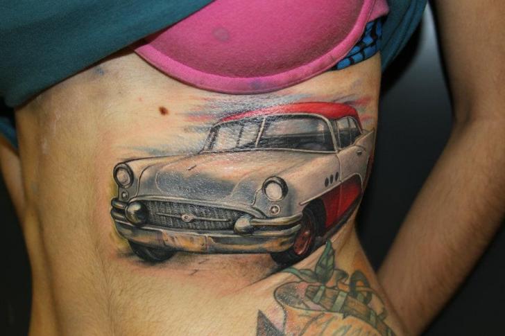Car Tattoo On Girl Side Rib by Victor Chil