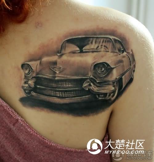 Car Tattoo On Right Back Shoulder