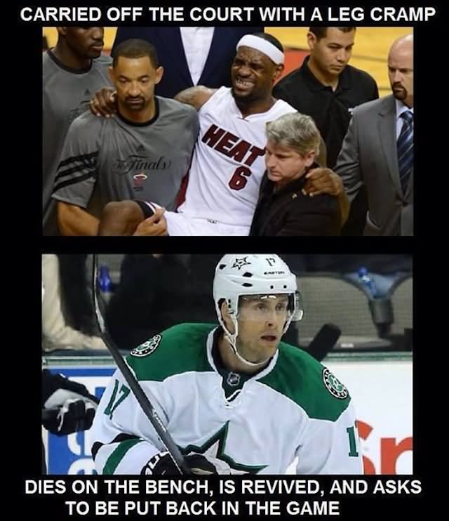 Carried Off The Court With A Leg Cramp Funny Hockey Meme Picture