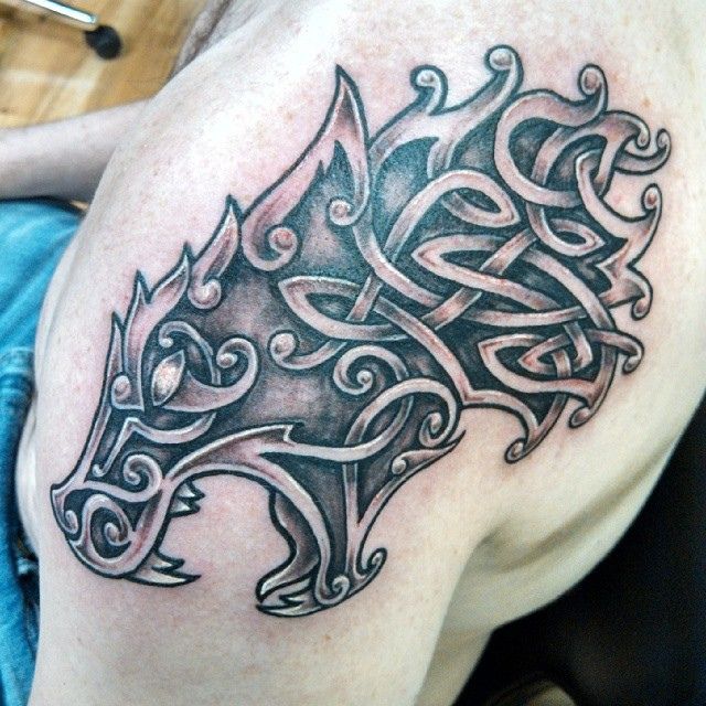 Celtic Fenrir Tattoo On Left Shoulder