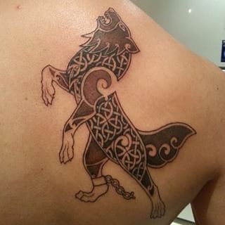 Celtic Fenrir Wolf Tattoo On Right Back Shoulder