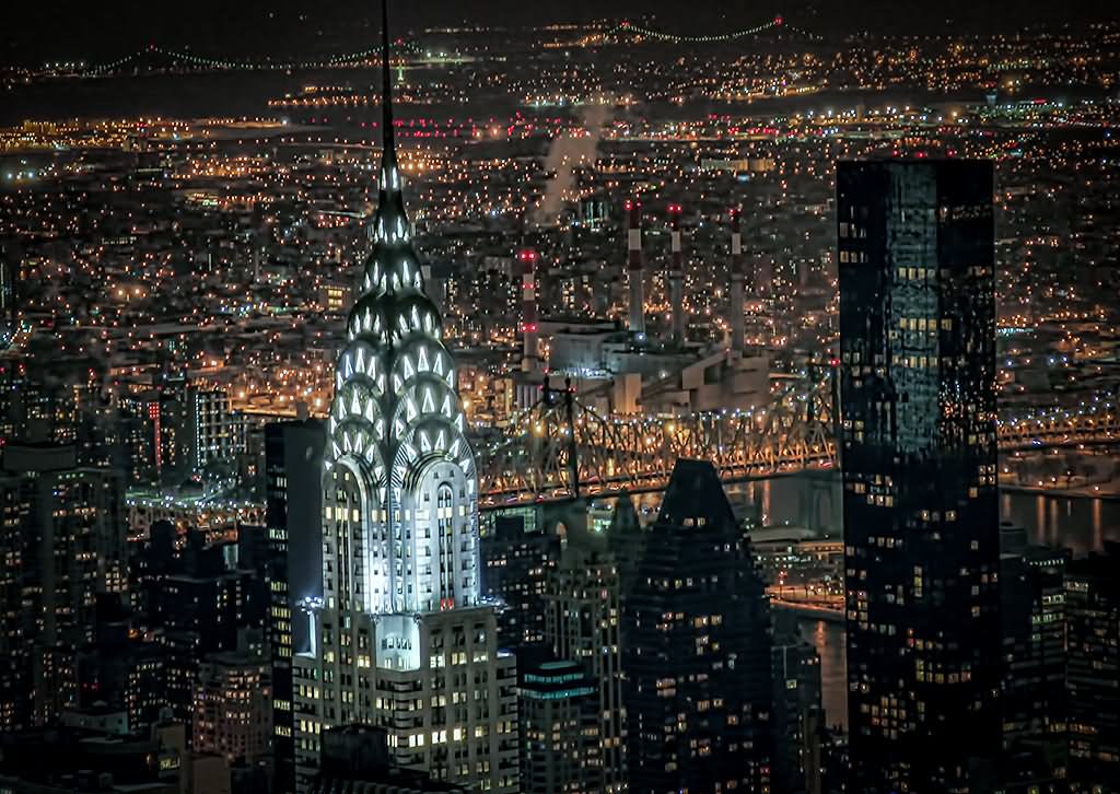 Chrysler Building And Manhattan City In Night Lights