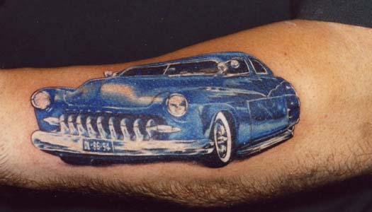 Classic Blue Car Tattoo On Arm