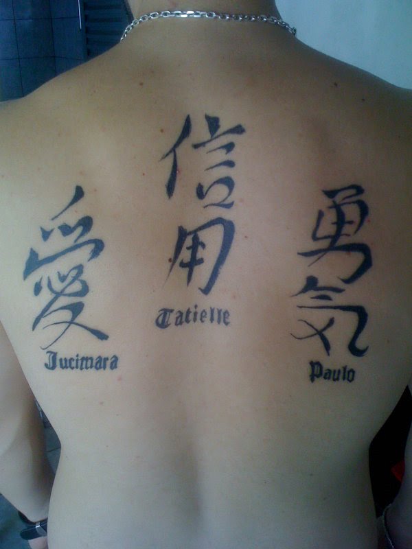 Classic Kanji Tattoo On Man Upper Back