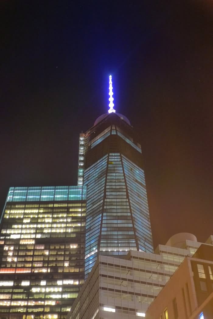 Closeup Of One World Trade Center At Night