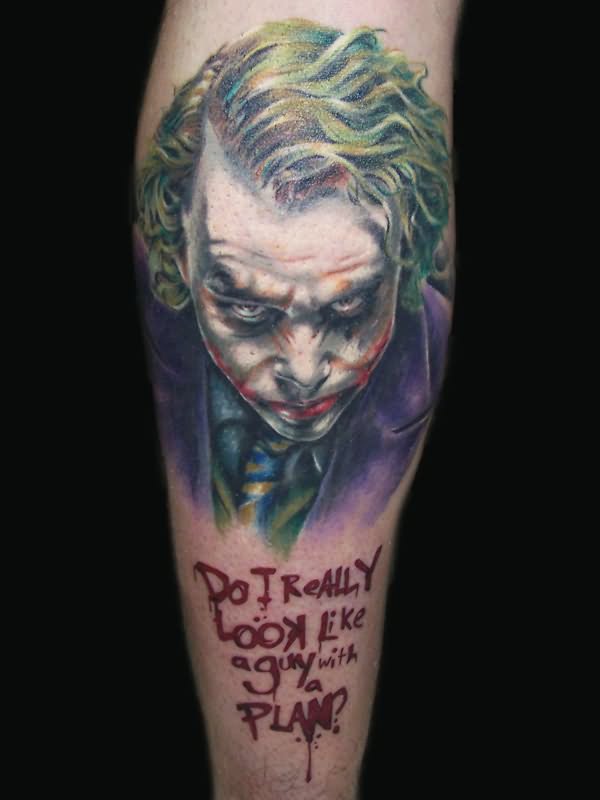 Colored Joker Portrait Tattoo On Arm