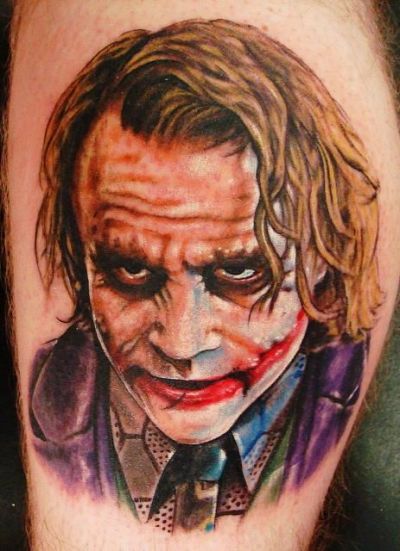 Colored Joker Tattoo On Leg