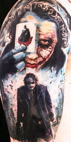 Colored Joker Tattoo On Man Right Half Sleeve
