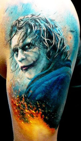 Colored Joker Tattoo On Right Shoulder