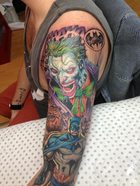 Colored Joker Tattoo on Left Sleeve