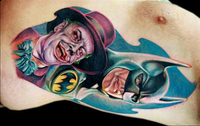 Colored Rib Side Joker Tattoo For Men