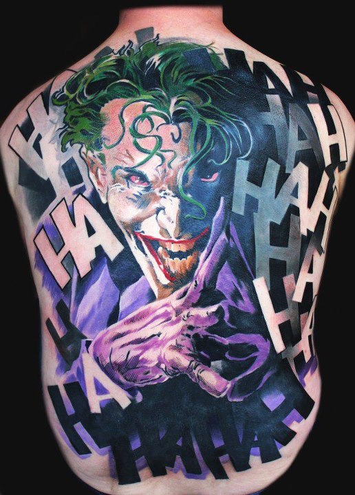 Colorful Batman Joker Tattoo On Back Body