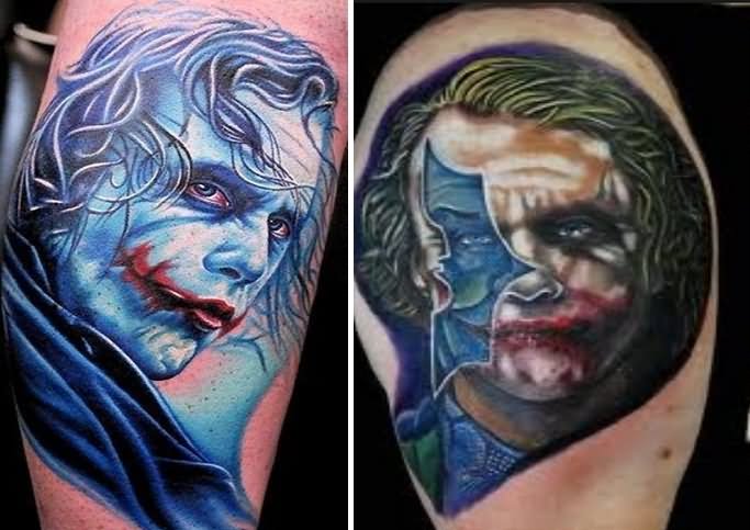 Colorful Batman Joker Tattoo On Shoulder