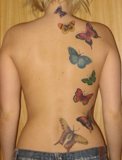 Colorful Feminine Butterfly Tattoo On Girl Full Back
