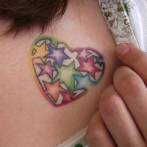 Colorful Feminine Stars In Heart Tattoo Design