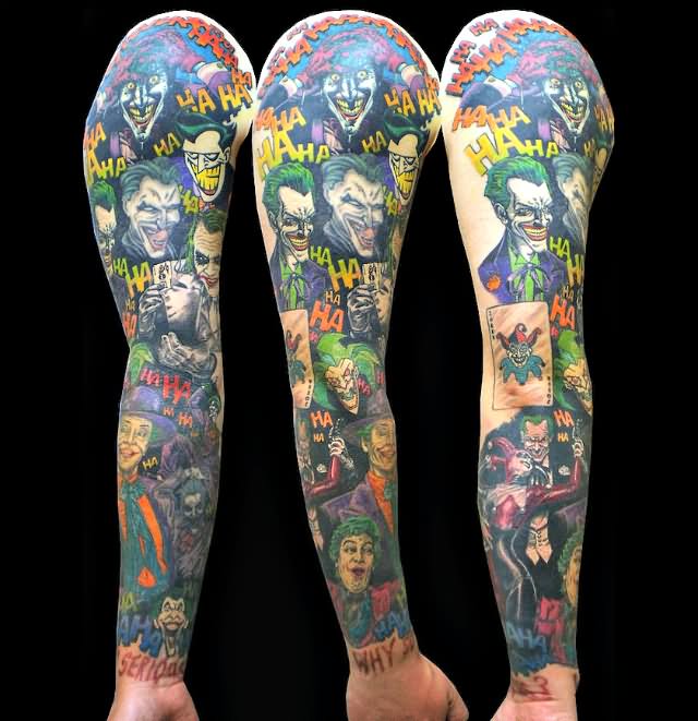 Colorful Joker Tattoo On Sleeve by Lance HaunRogue
