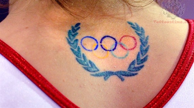 Colorful Olympic Symbol Tattoo Design For Back Neck