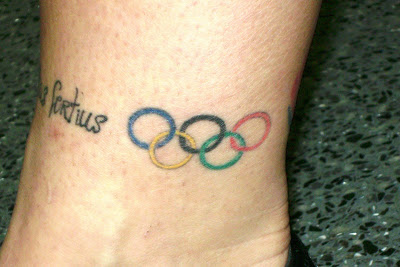 Colorful Olympic Symbol Tattoo Design For Leg