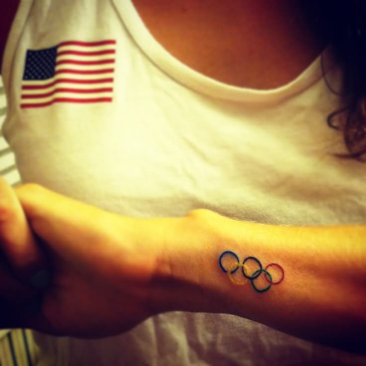 Colorful Olympic Symbol Tattoo On Side Wrist
