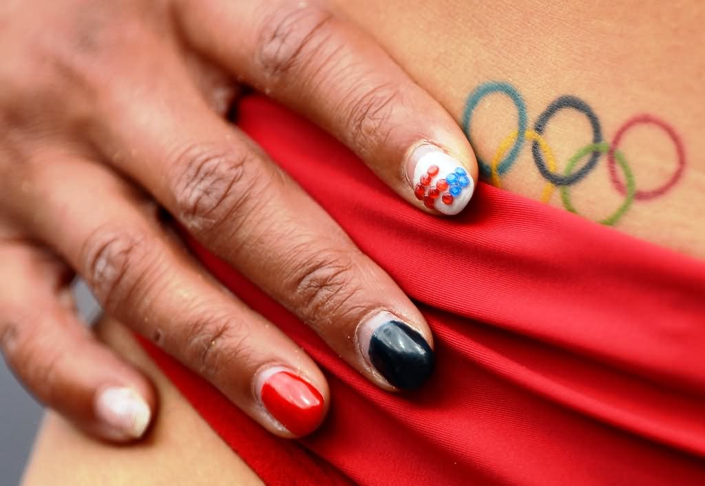 Colorful Olympic Symbol Tattoo On Waist Design For Girl