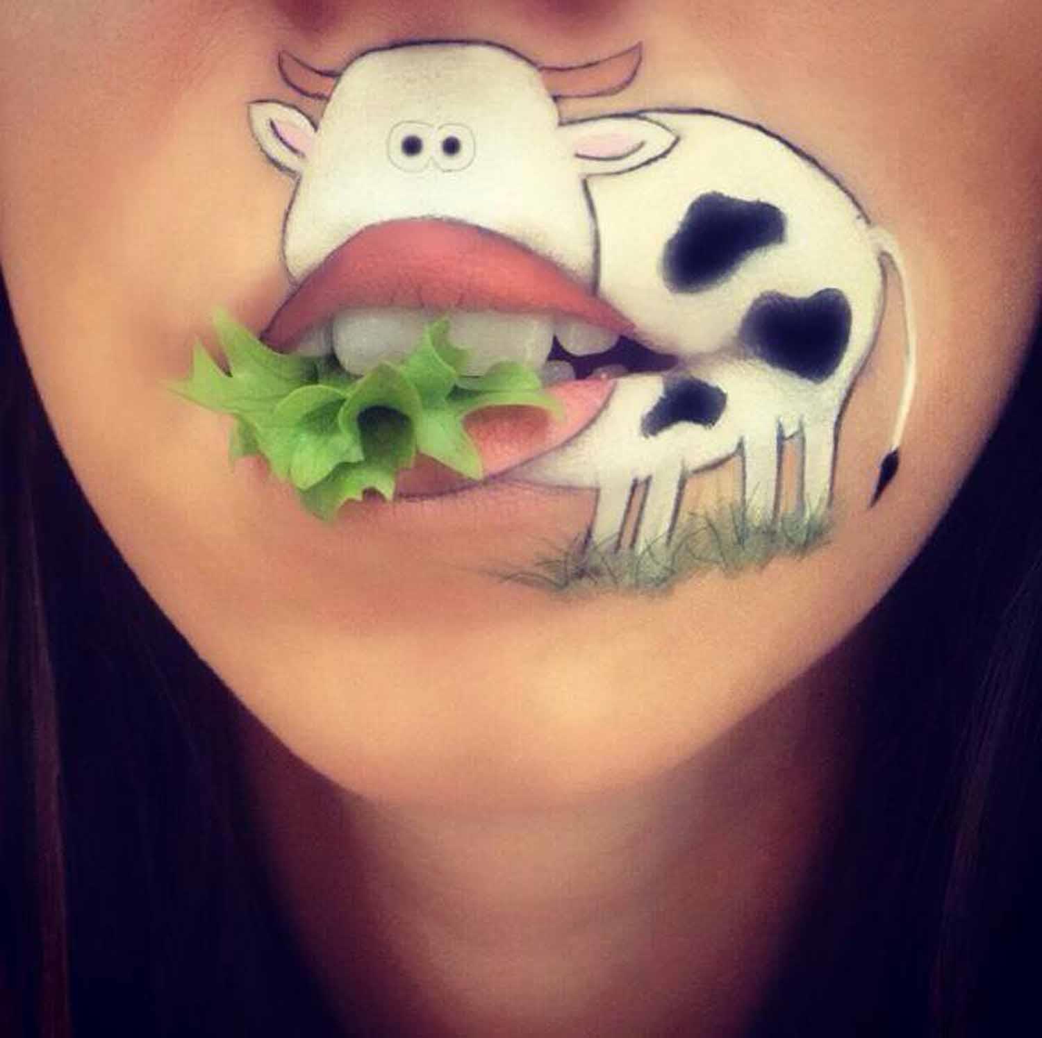 Cow Eating Grass Tattoo On Girl Face Funny Picture For Whatsapp