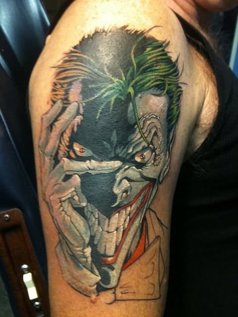 Crazy Joker Tattoo On Half Sleeve