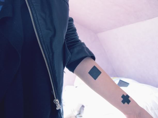 Cross And Square Tattoo On Left Forearm