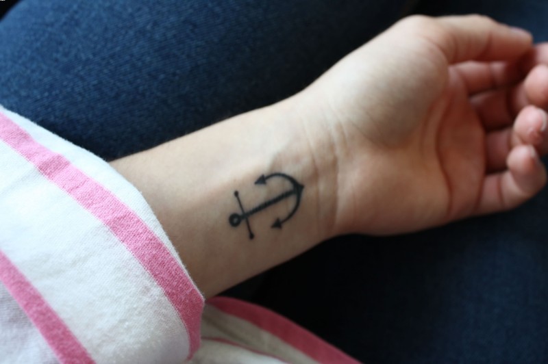 Cute Black Anchor Tattoo On Left Wrist
