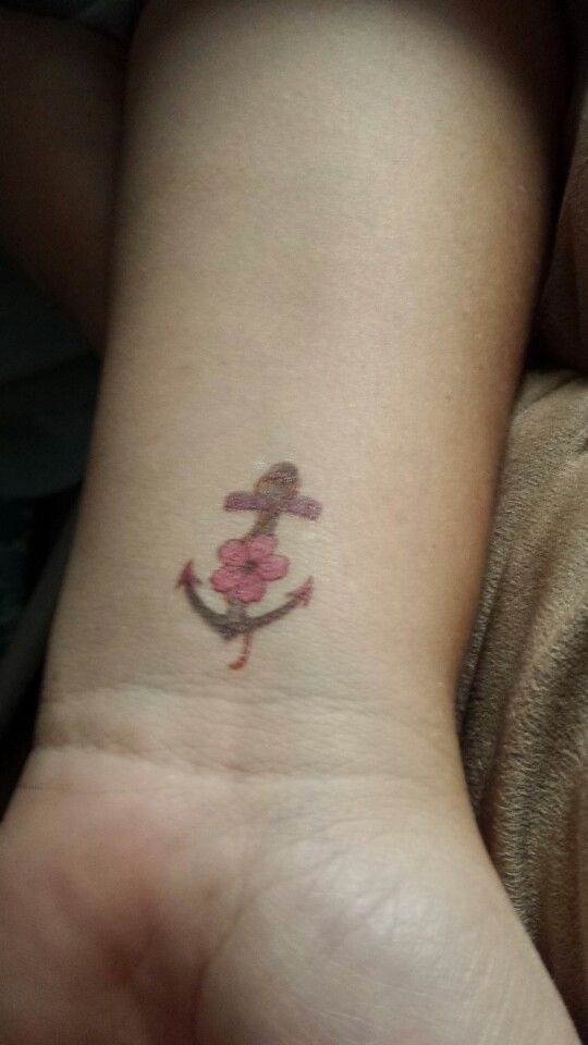 Cute Flower Anchor Wrist Tattoo