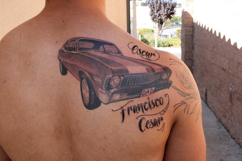 Car Tattoo On Right Back Shoulder Living The Dream Car Tattoo On Right Back...