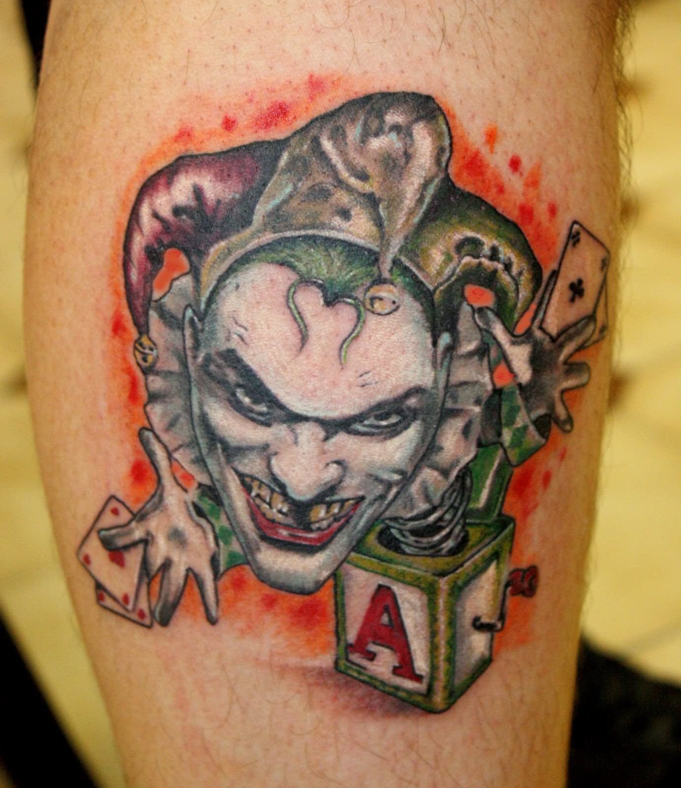 Evil Joker Tattoo On Leg