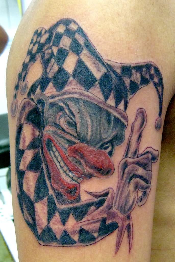 Evil Joker Tattoo On Man Right Shoulder