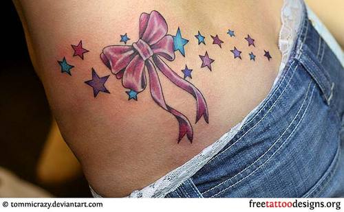 Feminine Bow With Stars Tattoo Design For Side Rib