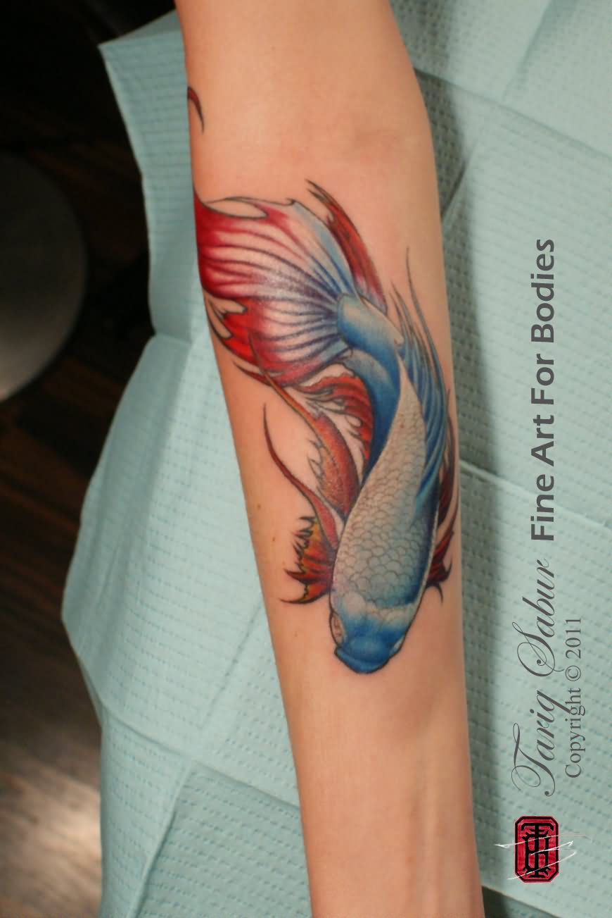 Feminine Fish Tattoo Design For Forearm