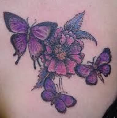Feminine Flower With Butterfly Tattoo Design