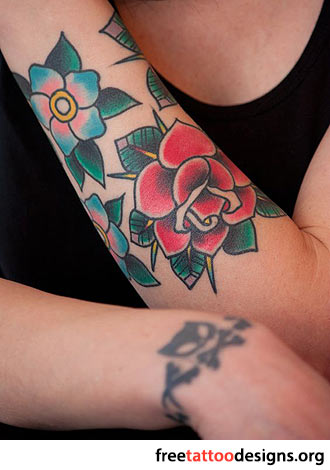 Feminine Flowers Tattoo Design For Arm