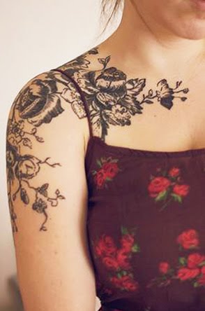 Feminine Flowers Tattoo On Girl Right Shoulder