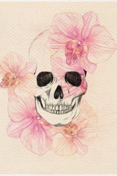 Feminine Flowers With Skull Tattoo Design