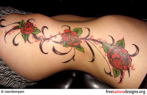 Feminine Roses Tattoo Design For Girl Side Rib