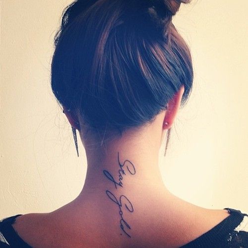 Feminine Script Tattoo On Girl Back Neck
