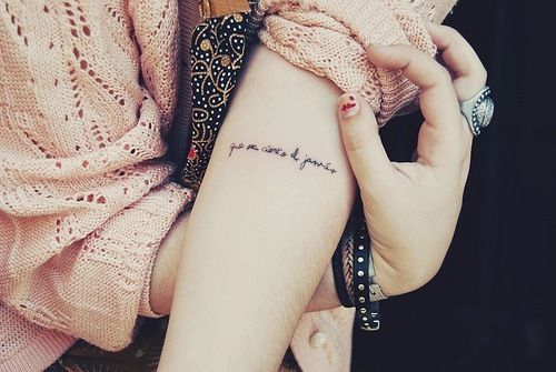 Feminine Script Tattoo On Girl Left Forearm