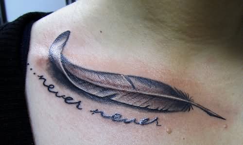 Feminine Script With Feather Tattoo Design