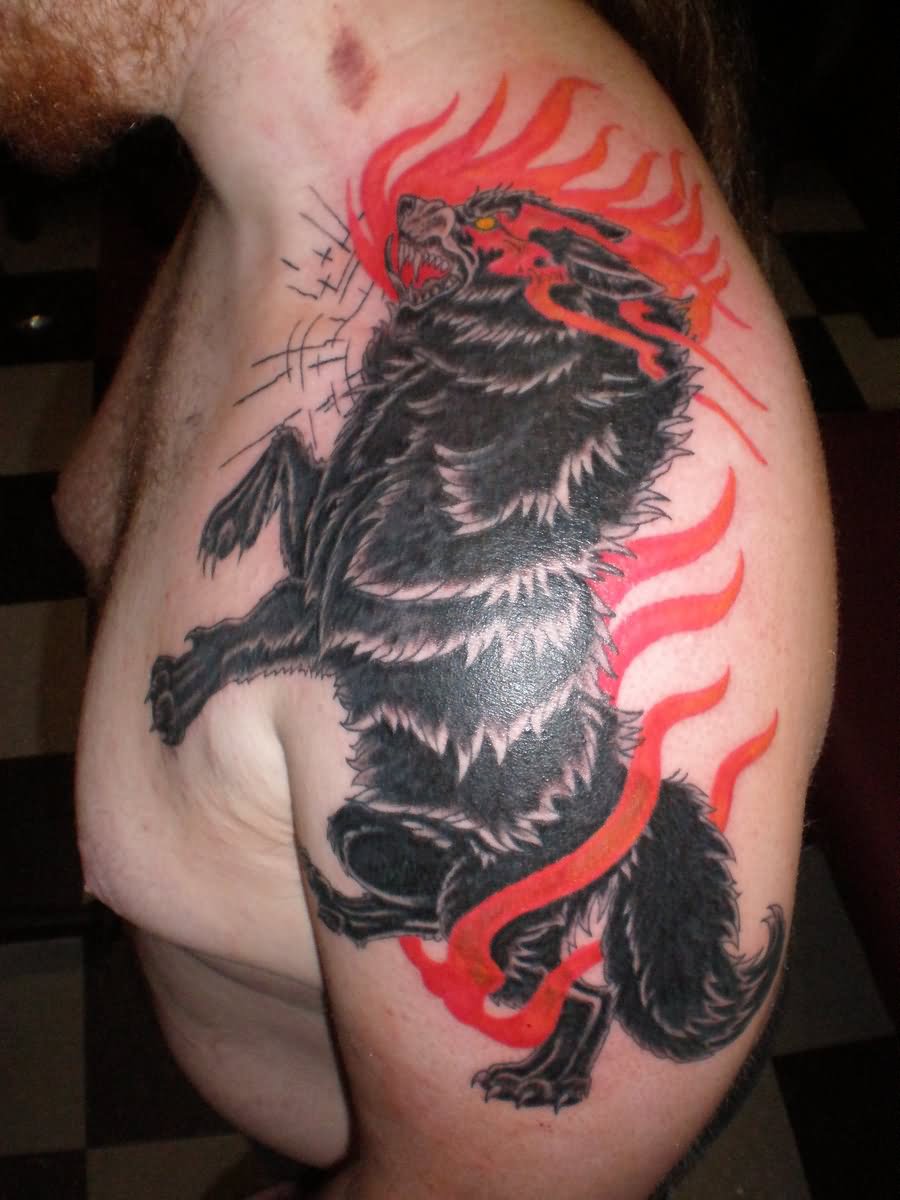Fenrir Wolf Tattoo On Left Shoulder by Timetotakeback