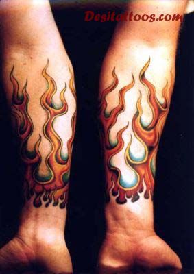 Fire And Flame Tattoo Design For Both Forearm