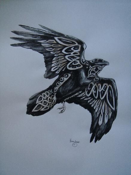 Flying Celtic Norse Raven Tattoo Design